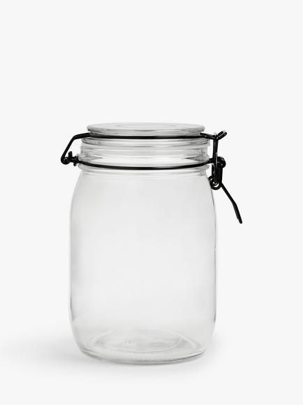 John Lewis Clip-Top Glass Storage Jar, 1L, Black/Clear, Black/Clear