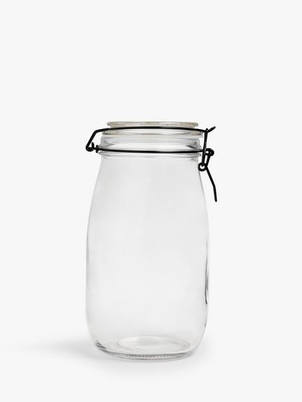 John Lewis Clip-Top Glass Storage Jar, 2.2L, Black/Clear, Black/Clear
