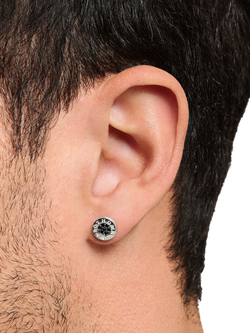 THOMAS SABO Cubic Zirconia Logo Stud Earrings, Silver/Black - view 2, Silver/Black