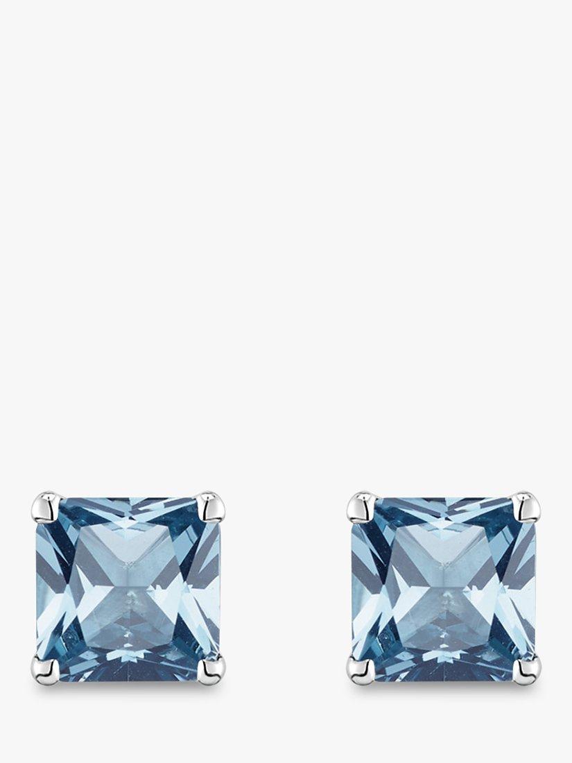 Product image 1 of 4, which shows THOMAS SABO 925 Sterling Silver Aquamarine Stone Stud Earrings, Silver/Ice Blue
