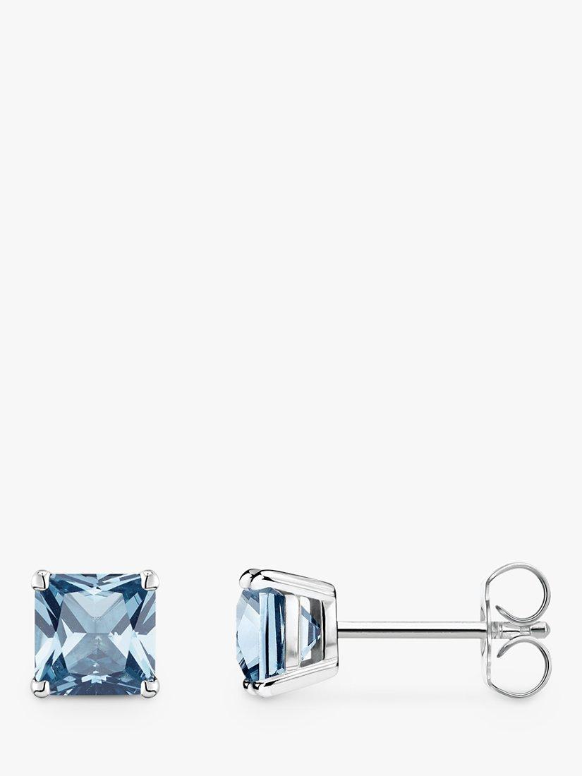 Product image 2 of 4, which shows THOMAS SABO 925 Sterling Silver Aquamarine Stone Stud Earrings, Silver/Ice Blue