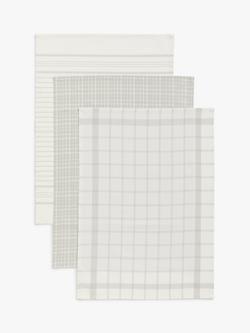 John Lewis Stripe & Check Tea Towels, Pack of 3, Grey