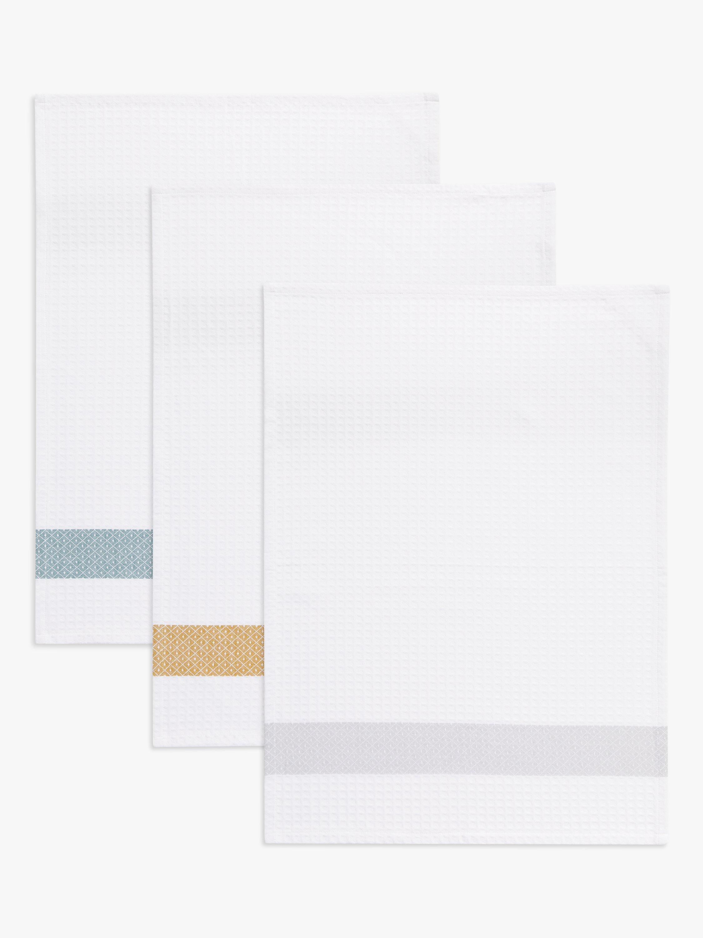 John Lewis ANYDAY Pattern Border Waffle Tea Towels Pack of 3 Multi