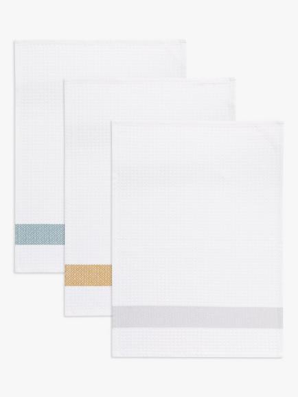 John Lewis Pattern Border Waffle Tea Towels, Pack of 3, Assorted, Multi