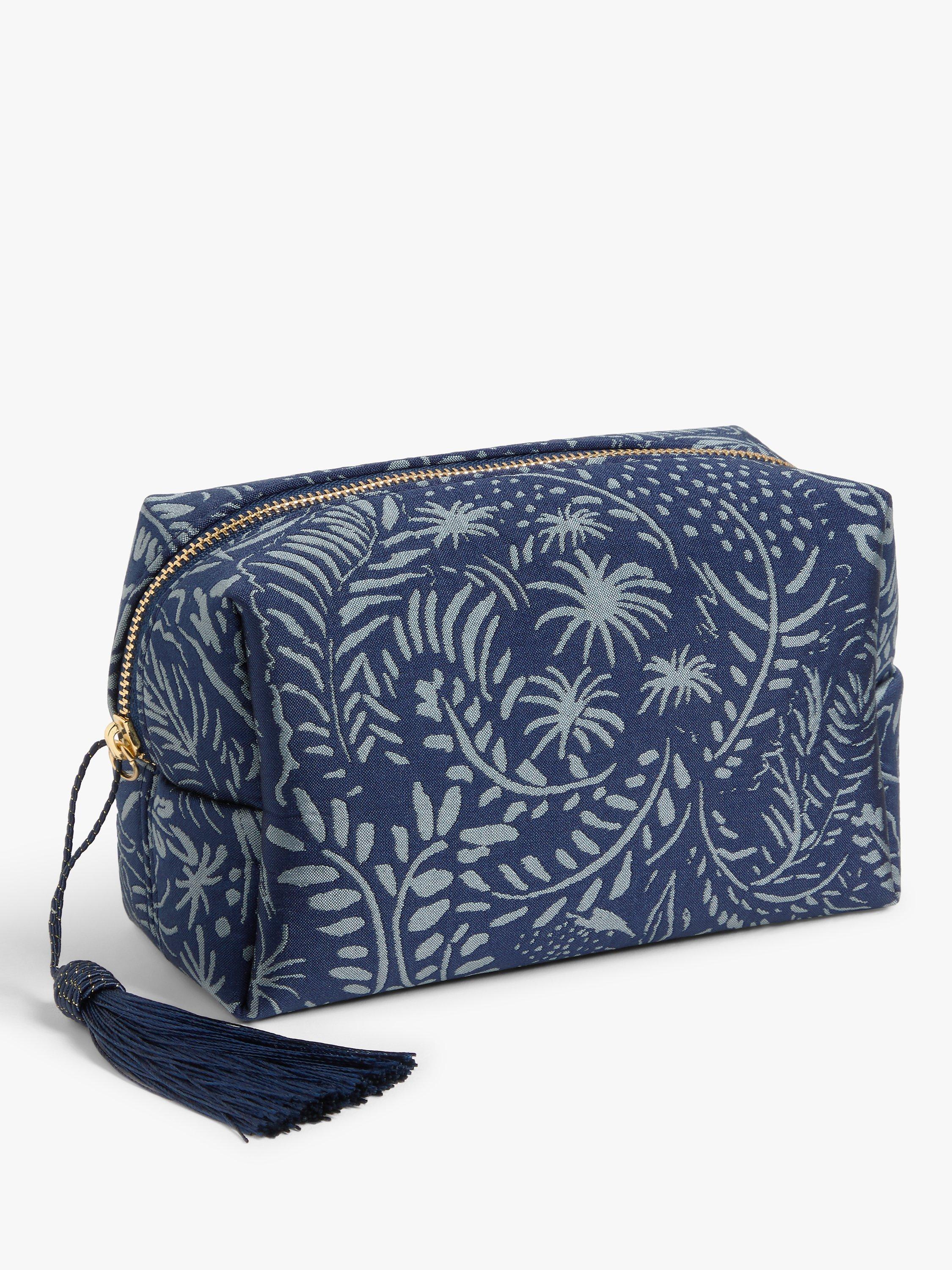 Product image 1 of 4, which shows John Lewis Leaf Print Make Up Bag, Dark Blue, Small