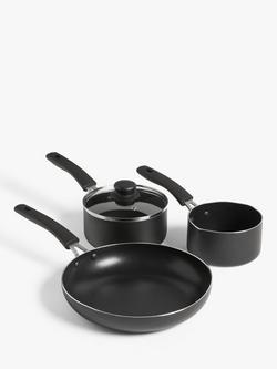 John Lewis Aluminium Non-Stick Pan Set, 3 Piece, Black, Grey