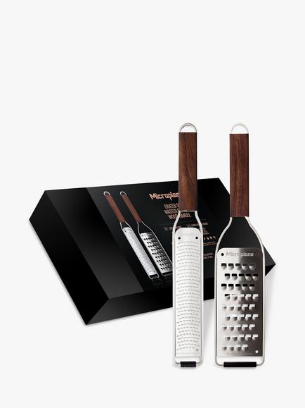 Microplane Master Series Wood Handle Zester and Extra Coarse Grater, Set of 2, Natural/Silver