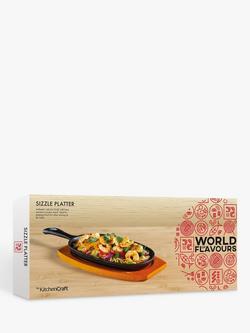 Kitchen Craft World of Flavours Cast Iron Oriental Sizzler & Wood Platter, 33cm, Black