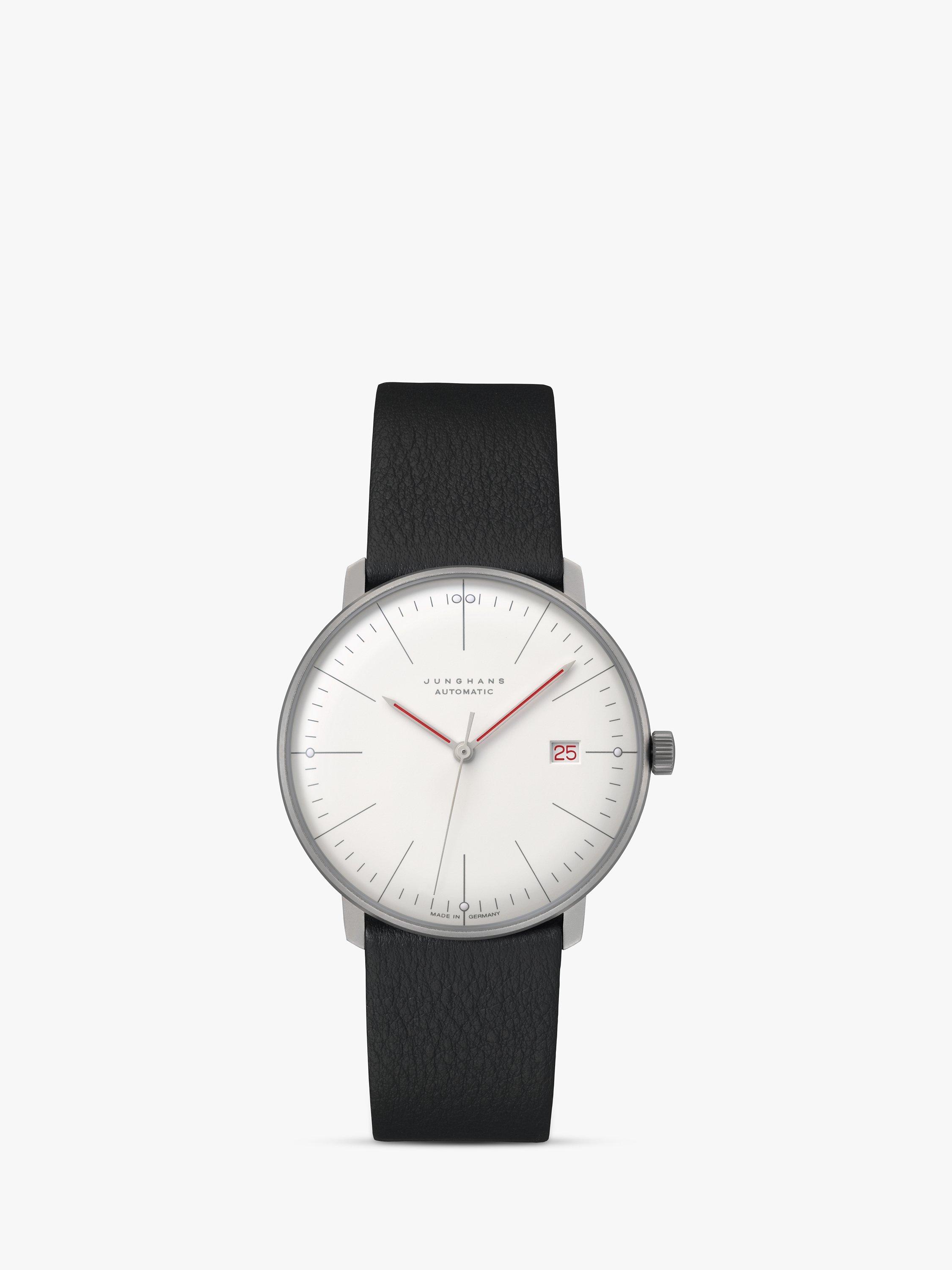 Junghans 27/4009.02 Unisex Max Bill Automatic Leather Strap Watch, Black/White