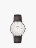 Junghans 27/4152.00 Unisex Meister Fein Automatic Date Leather Strap Watch, Black/Silver