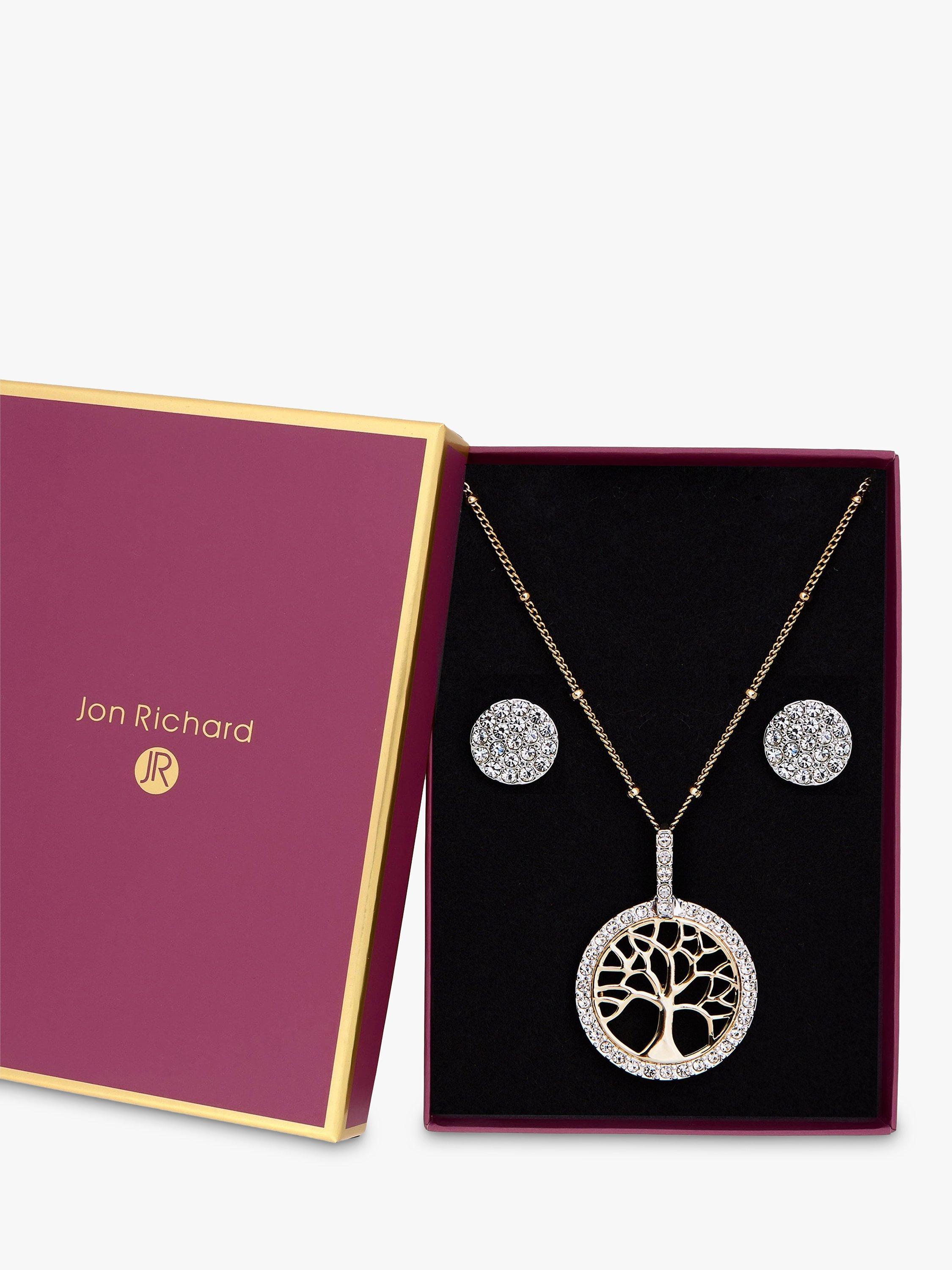 Jon Richard Bliss Tree of Life Pendant Necklace & Earrings Jewellery Gift Set, Gold/Silver