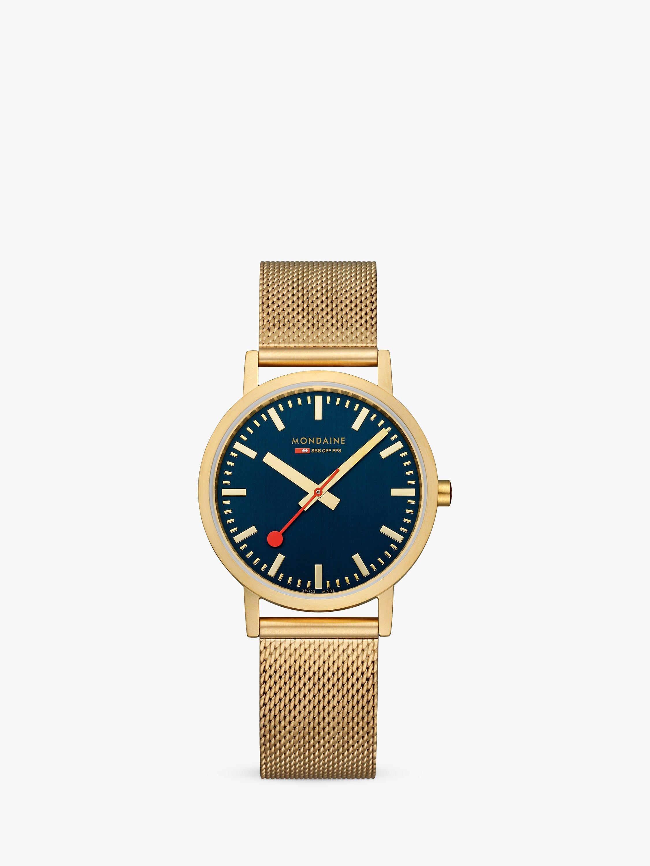 Mondaine Unisex SBB Classic Mesh Bracelet Strap Watch, Gold/Blue A660.30314.40SBM