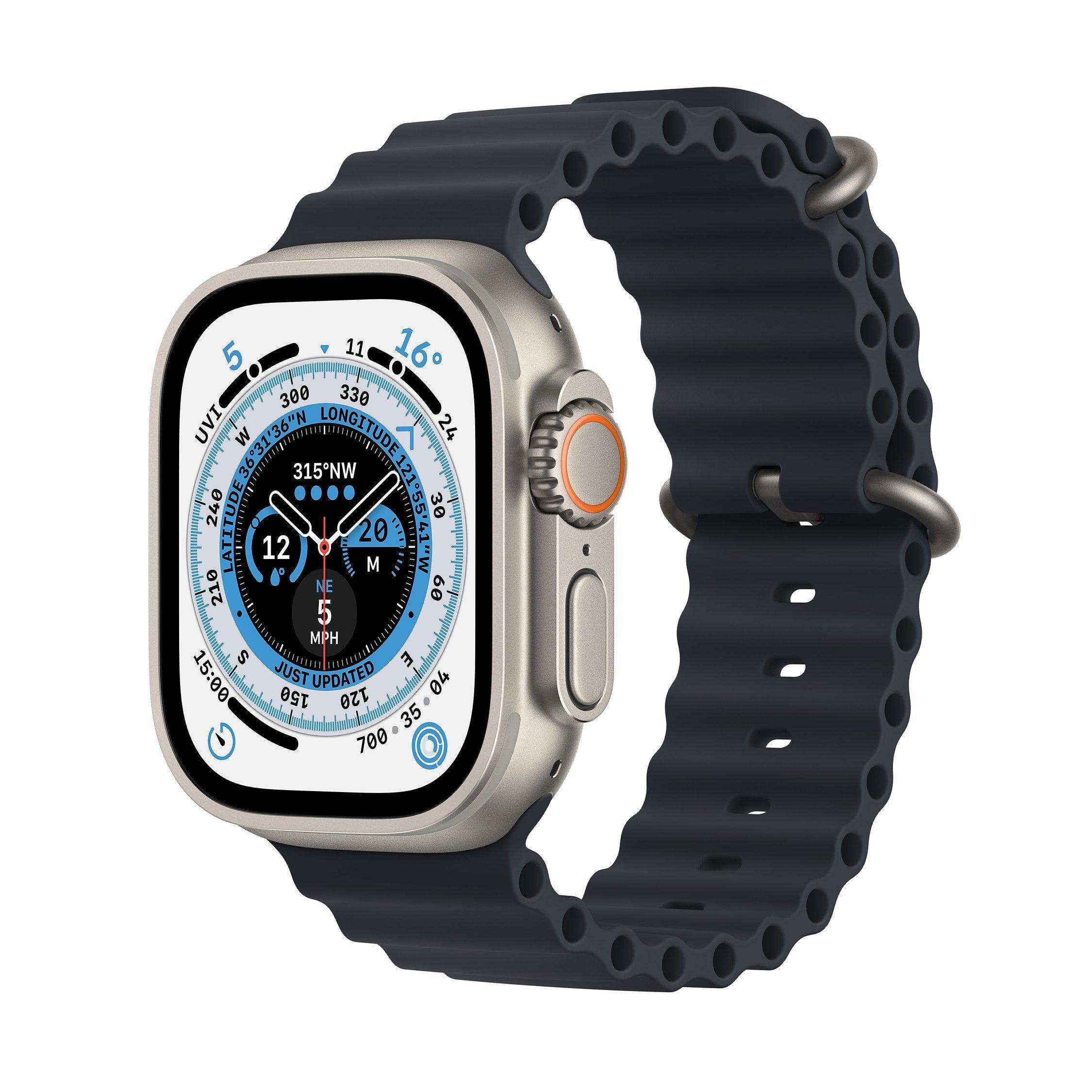Apple Watch Ultra GPS + Cellular, 49mm Titanium Case with Ocean Band, One Size