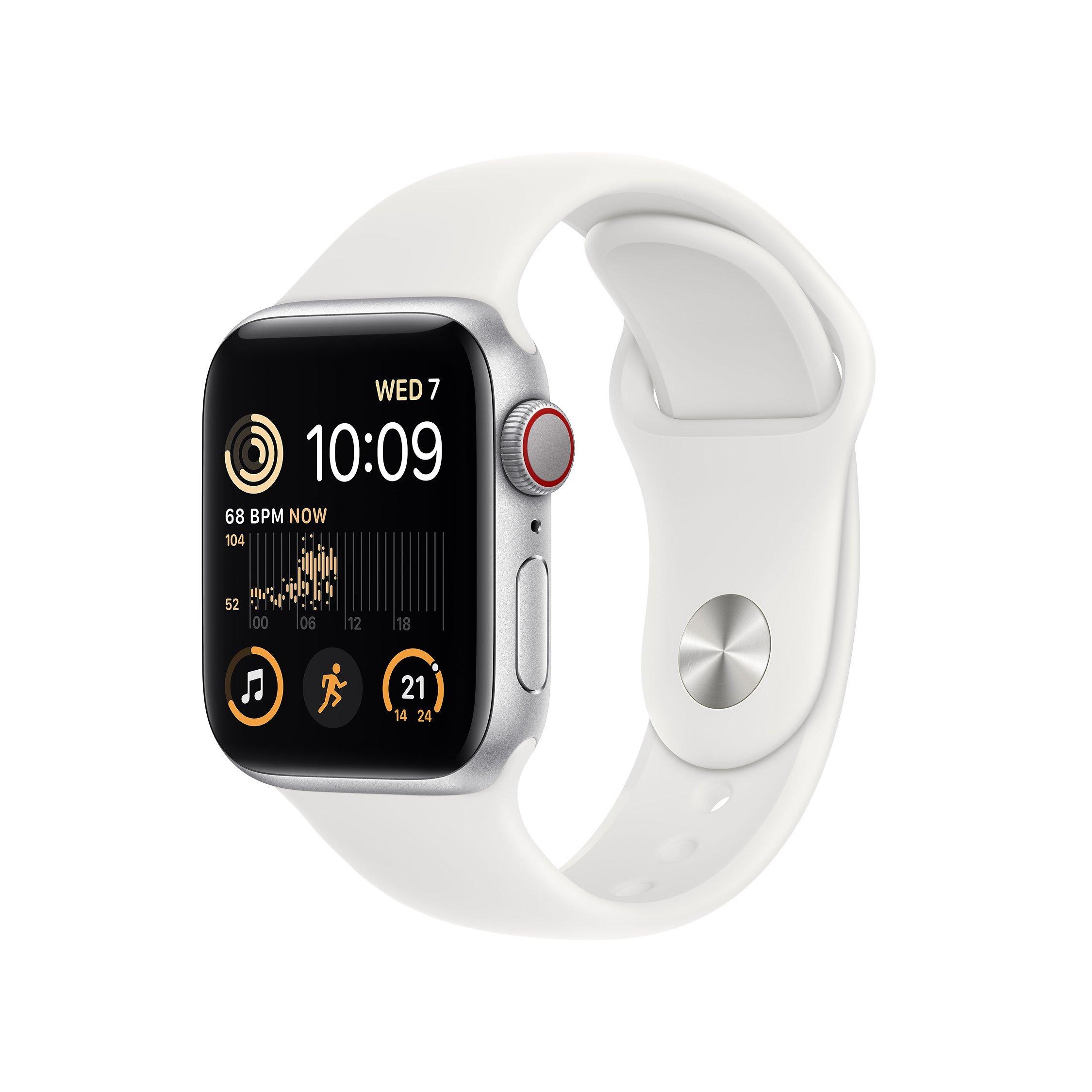 Apple Watch SE (2022) GPS + Cellular, 40mm Silver Aluminium Case with White Sport Band - Regular