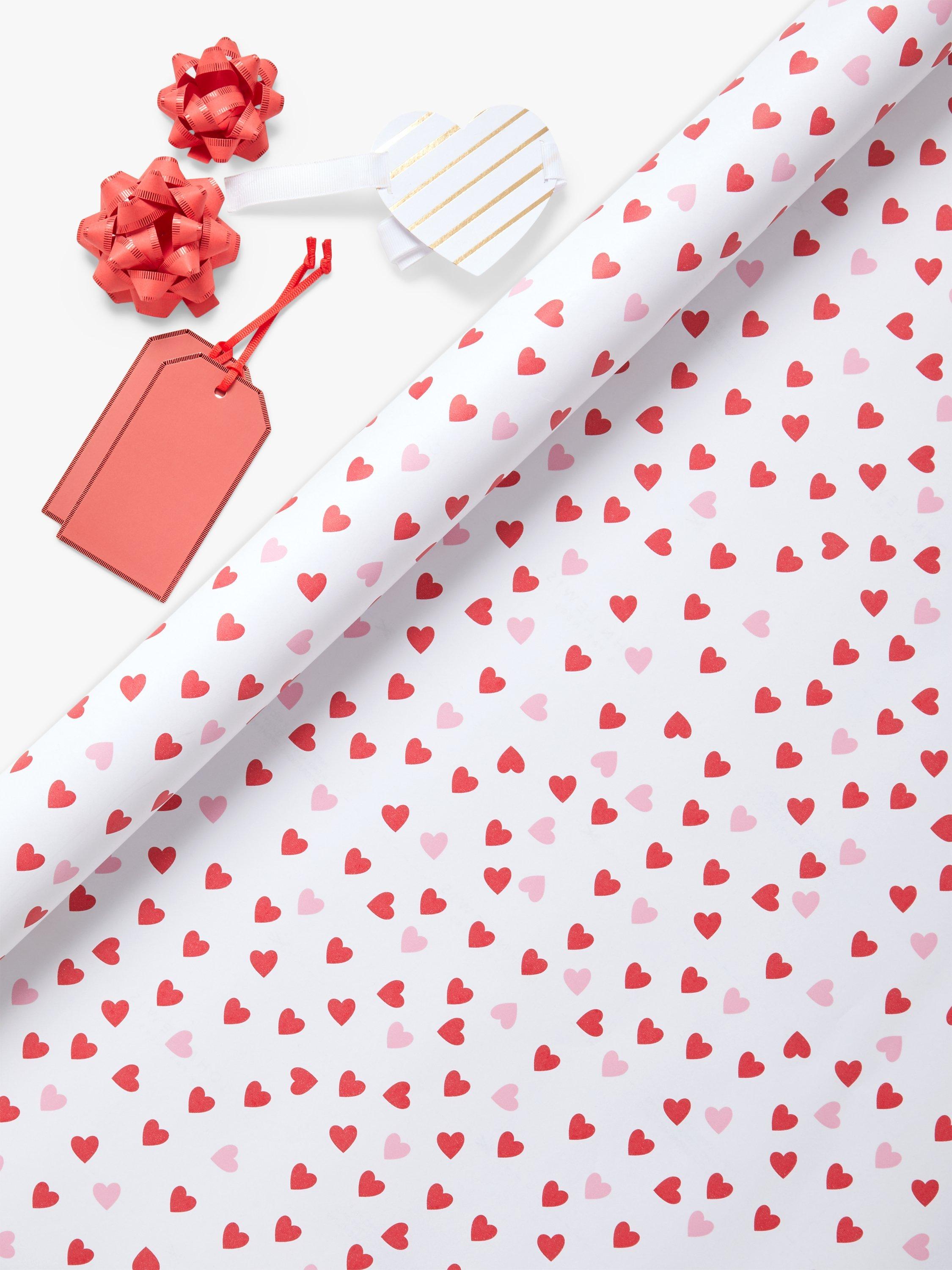 John Lewis Red Heart 5m Gift Wrap Set, Red/Pink