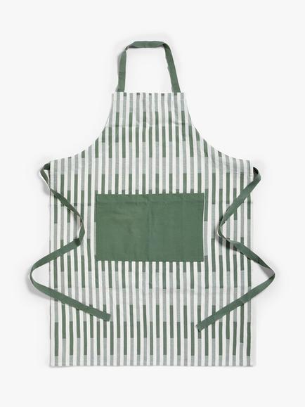 John Lewis Staggered Stripe Cotton Kitchen Apron, Rosemary