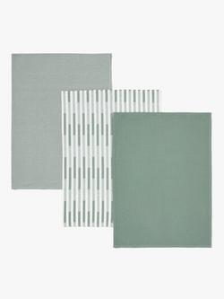 John Lewis Staggered Stripe & Check Cotton Tea Towels, Set of 3, Rosemary