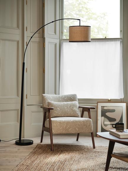 John Lewis Hendricks Accent Armchair, Dark Wood Frame - view 2, Dark Navy Boucle