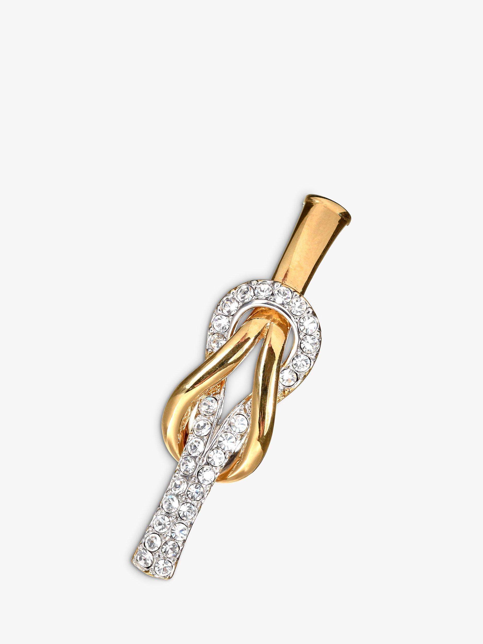 Product image 1 of 3, which shows Eclectica Pre-Loved Attwood & Sawyer 22ct Gold Plated Swarovski Crystal Knot Bar Brooch, Dated Circa 1980s