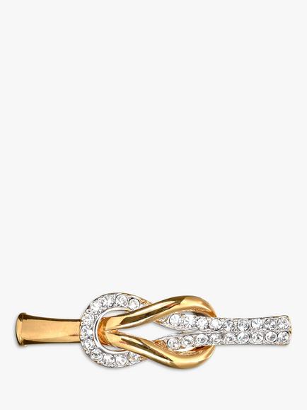 Eclectica Pre-Loved Attwood & Sawyer 22ct Gold Plated Swarovski Crystal Knot Bar Brooch, Dated Circa 1980s - view 2, Gold
