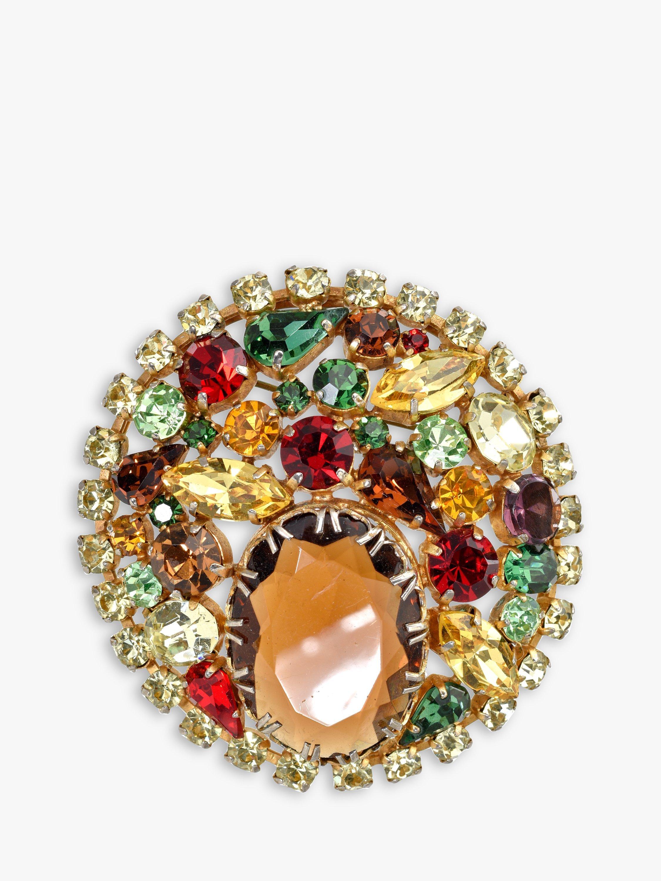 Product image 1 of 1, which shows Eclectica Pre-Loved Coloured Glass Round Brooch, Dated Circa 1950s