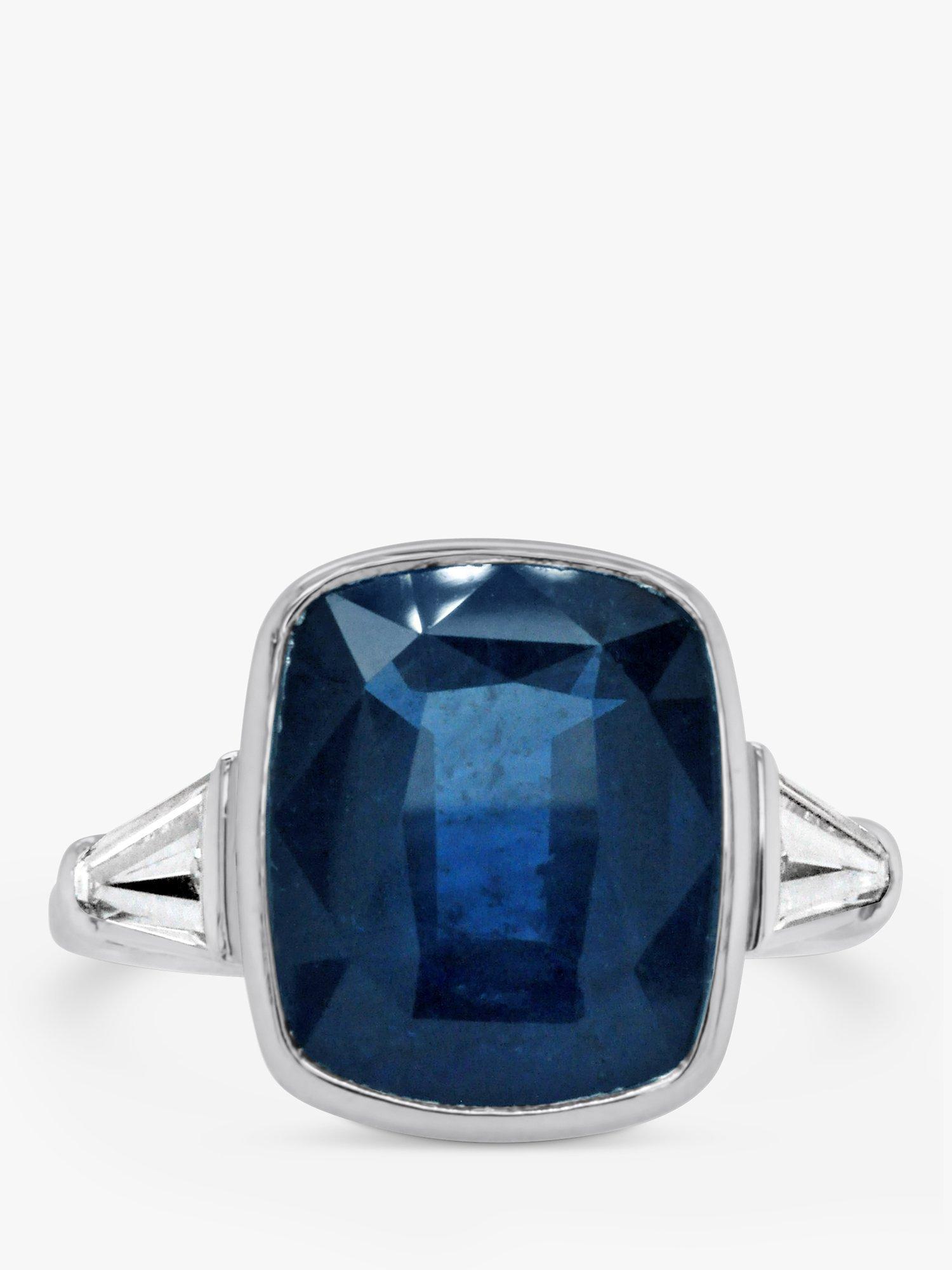 Product image 1 of 7, which shows Milton & Humble Jewellery Pre-Loved Cushion Cut Sapphire & Diamond Platinum Cocktail Ring