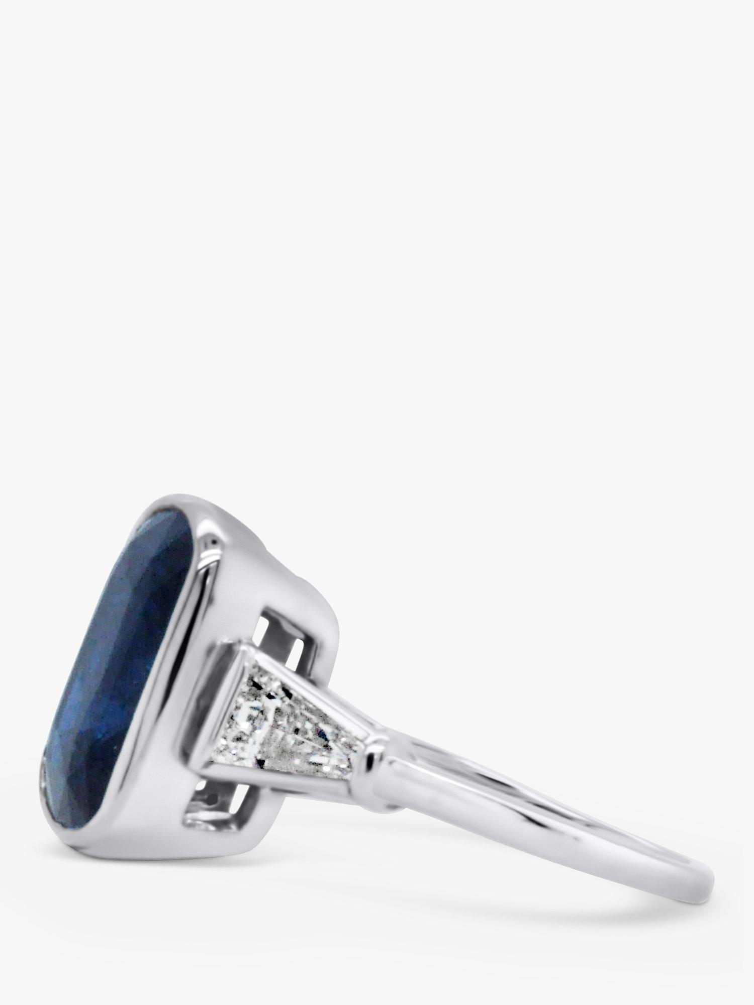 Product image 4 of 7, which shows Milton & Humble Jewellery Pre-Loved Cushion Cut Sapphire & Diamond Platinum Cocktail Ring