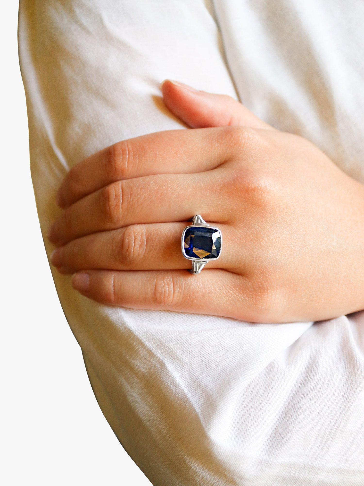 Product image 6 of 7, which shows Milton & Humble Jewellery Pre-Loved Cushion Cut Sapphire & Diamond Platinum Cocktail Ring