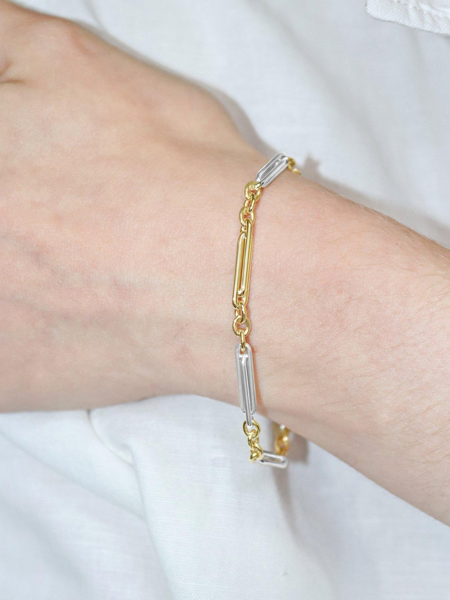 Product image 3 of 3, which shows Milton & Humble Jewellery Pre-Loved Sheldon Bloomfield Ltd 9ct White & Yellow Gold Link Bracelet, Dated Birmingham 1994