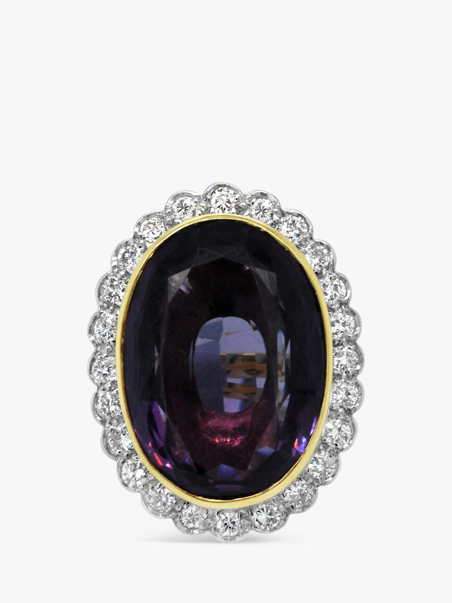 Product image 1 of 4, which shows Milton & Humble Jewellery Pre-Loved 18ct White & Yellow Gold Diamond & Oval Amethyst Cocktail Ring