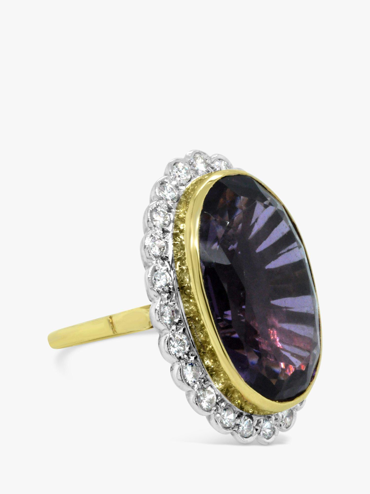 Product image 2 of 4, which shows Milton & Humble Jewellery Pre-Loved 18ct White & Yellow Gold Diamond & Oval Amethyst Cocktail Ring