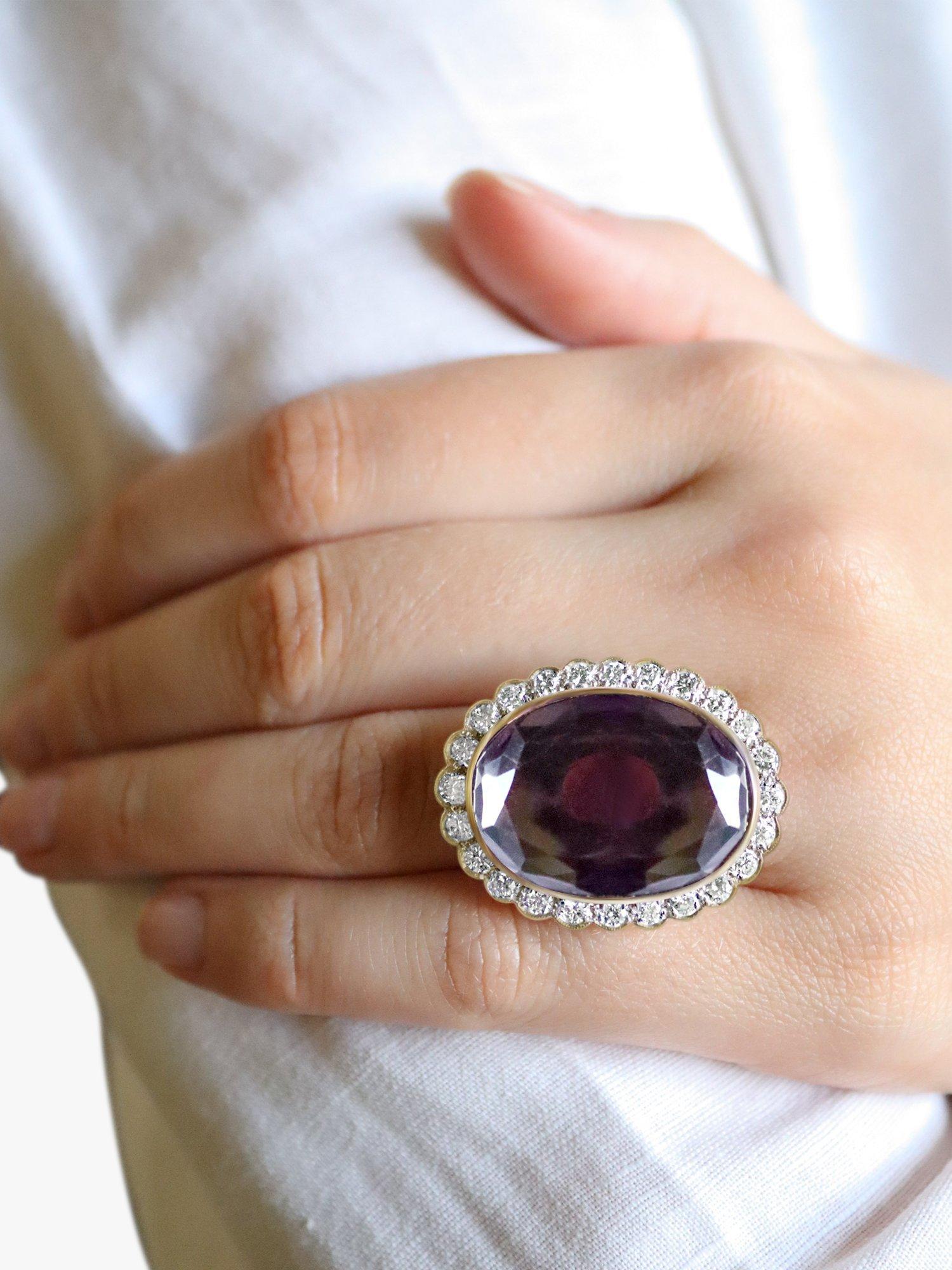 Product image 4 of 4, which shows Milton & Humble Jewellery Pre-Loved 18ct White & Yellow Gold Diamond & Oval Amethyst Cocktail Ring