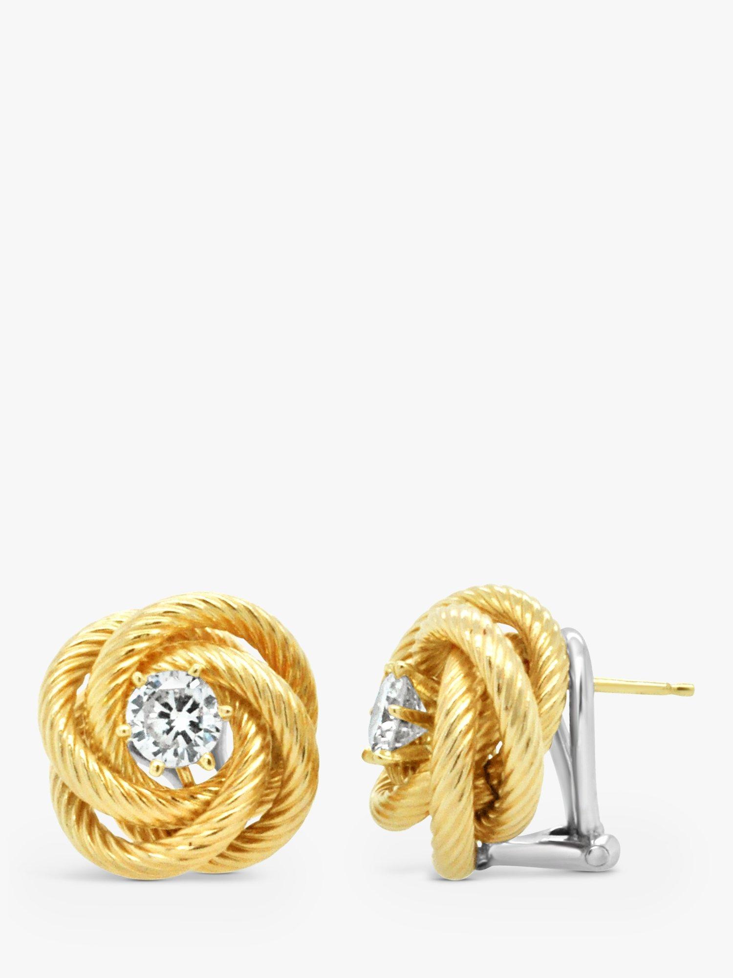 Product image 1 of 3, which shows Milton & Humble Jewellery Pre-Loved 14ct Yellow Gold Diamond Knot Stud Earrings