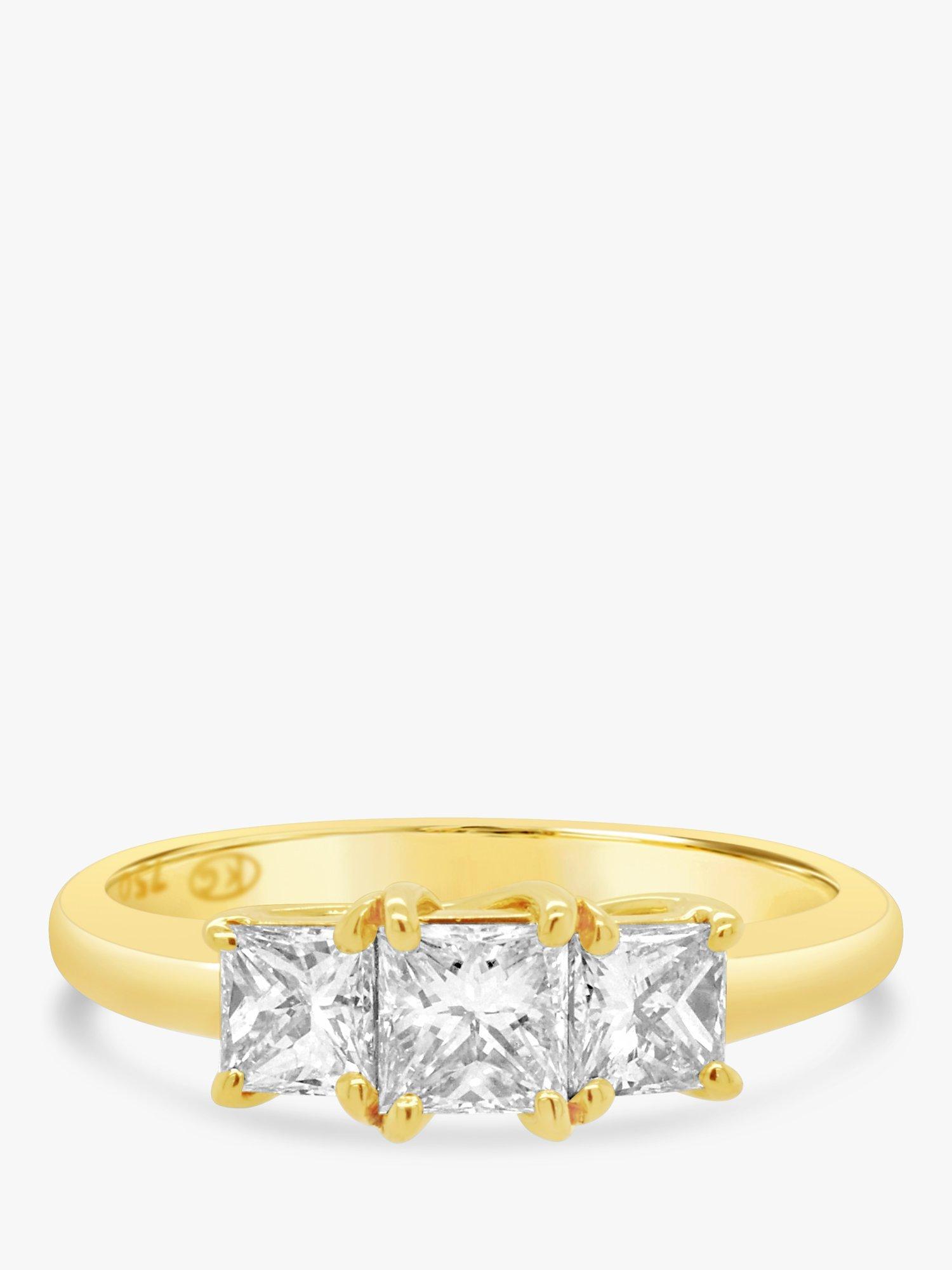 Product image 1 of 5, which shows Milton & Humble Jewellery Pre-Loved 18ct Yellow Gold 3 Stone Princess Cut Diamond Ring