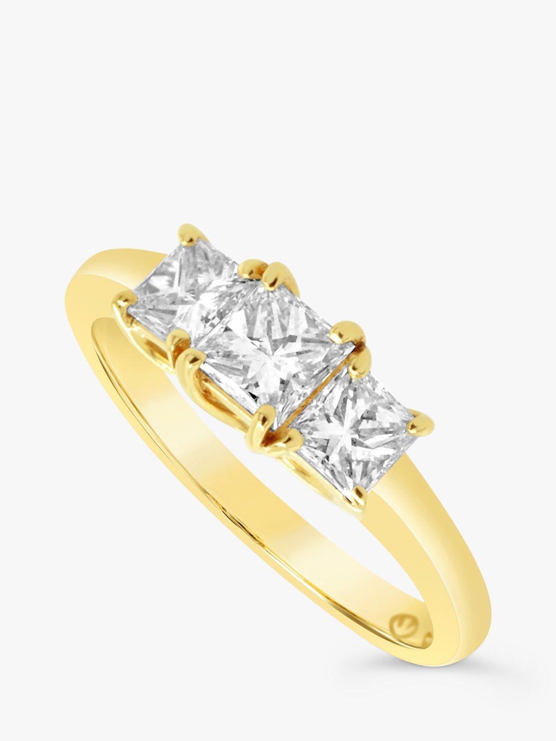 Product image 2 of 5, which shows Milton & Humble Jewellery Pre-Loved 18ct Yellow Gold 3 Stone Princess Cut Diamond Ring