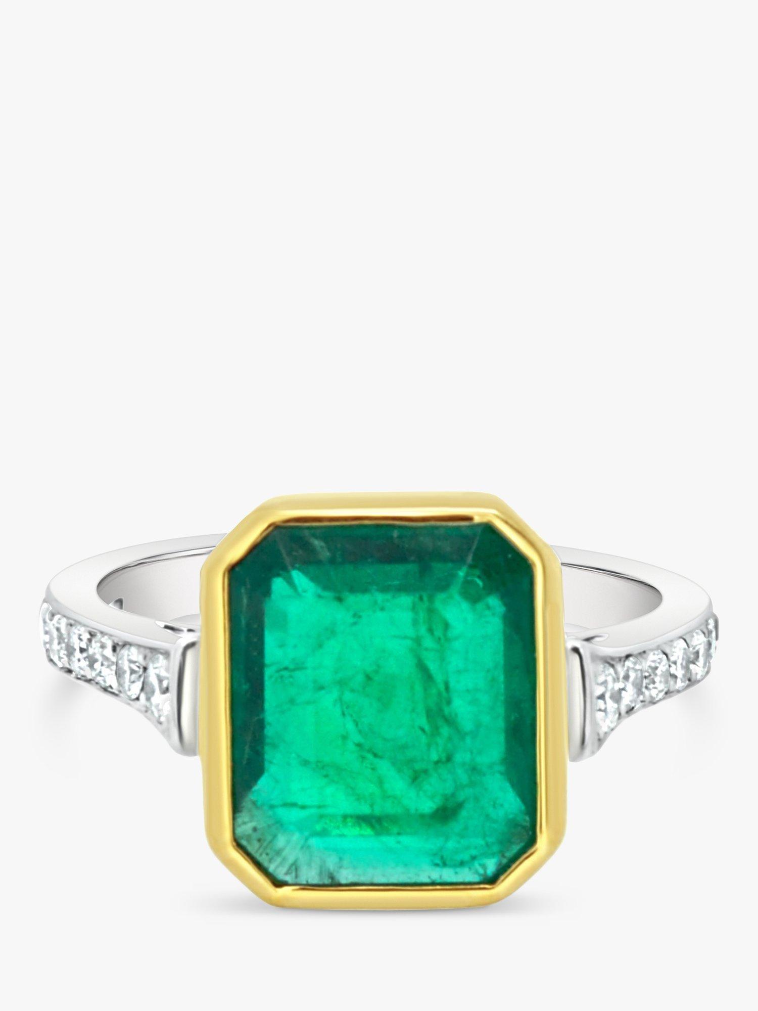 Product image 1 of 5, which shows Milton & Humble Jewellery Pre-Loved Yellow Gold & Platinum Emerald & Diamond Cocktail Ring