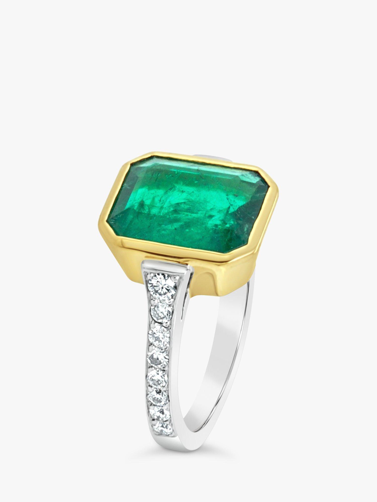 Product image 2 of 5, which shows Milton & Humble Jewellery Pre-Loved Yellow Gold & Platinum Emerald & Diamond Cocktail Ring