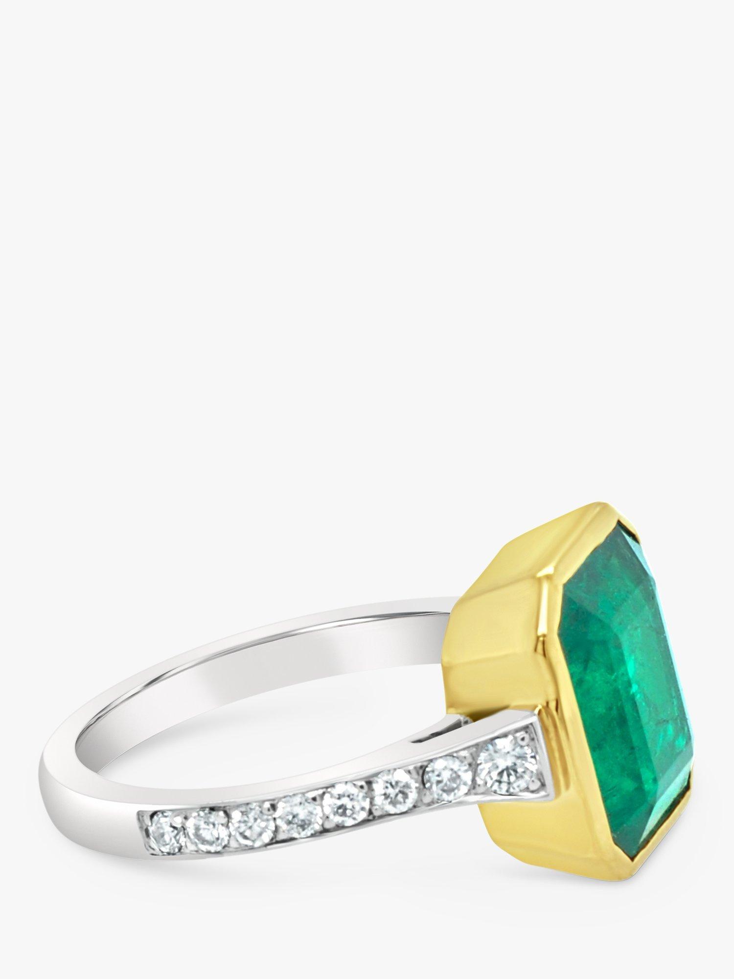Product image 3 of 5, which shows Milton & Humble Jewellery Pre-Loved Yellow Gold & Platinum Emerald & Diamond Cocktail Ring