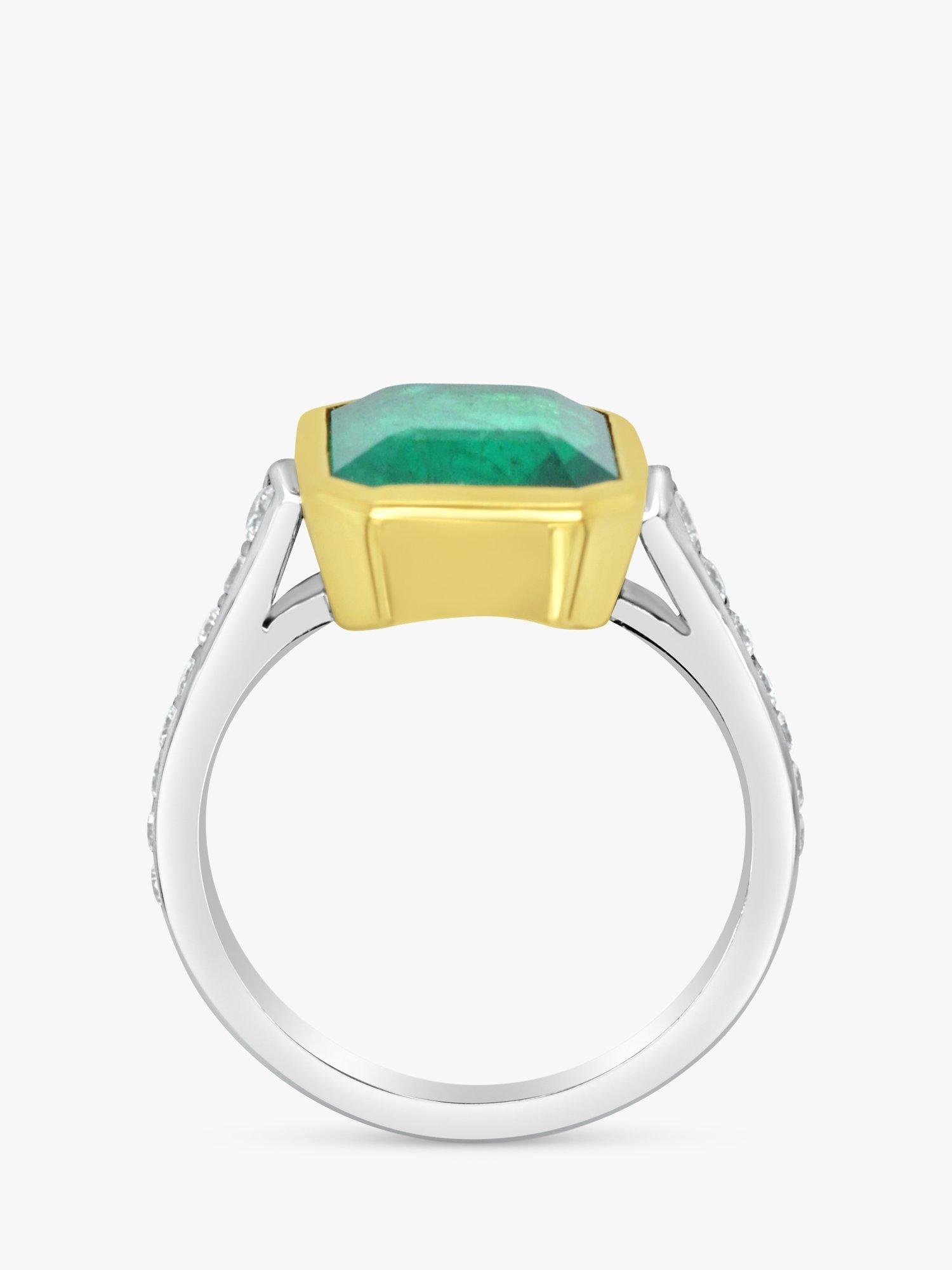 Product image 5 of 5, which shows Milton & Humble Jewellery Pre-Loved Yellow Gold & Platinum Emerald & Diamond Cocktail Ring