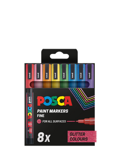 POSCA PC3M Sparkling Ink Coloured Marker Pens, Pack of 8, Multi