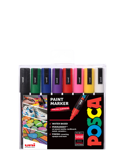 POSCA Medium Paint Marker PC-5M, Pack of 8, Standard Colours, Multi