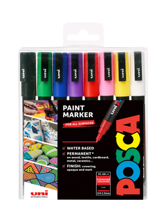 POSCA Fine Paint Marker PC-3M, Pack of 8, Standard Colours