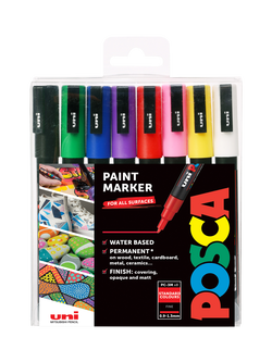 POSCA Fine Paint Marker PC-3M, Pack of 8, Standard Colours, Multi