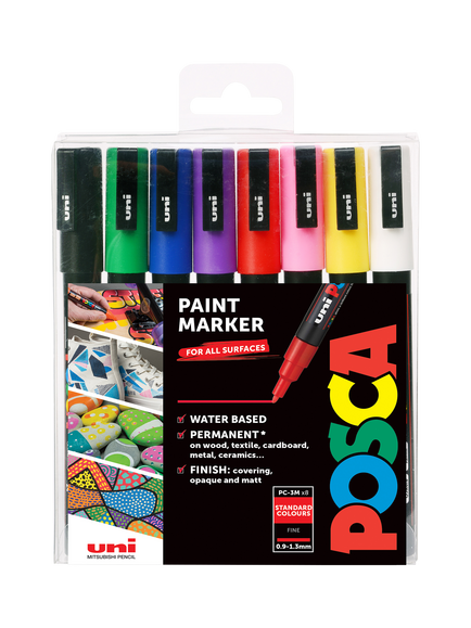 POSCA Fine Paint Marker PC-3M, Pack of 8, Standard Colours, Multi