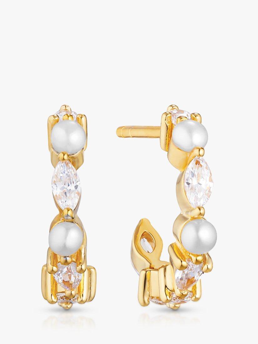 Product image 1 of 2, which shows Sif Jakobs Jewellery Cubic Zirconia and Pearl Hoop Earrings, Gold