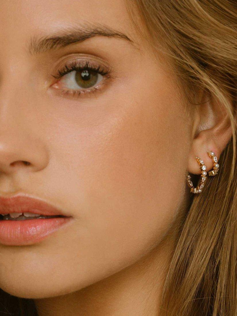 Product image 2 of 2, which shows Sif Jakobs Jewellery Cubic Zirconia and Pearl Hoop Earrings, Gold