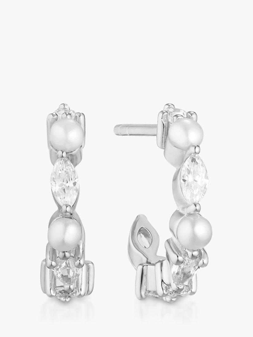 Product image 1 of 3, which shows Sif Jakobs Jewellery Cubic Zirconia and Pearl Hoop Earrings, Silver