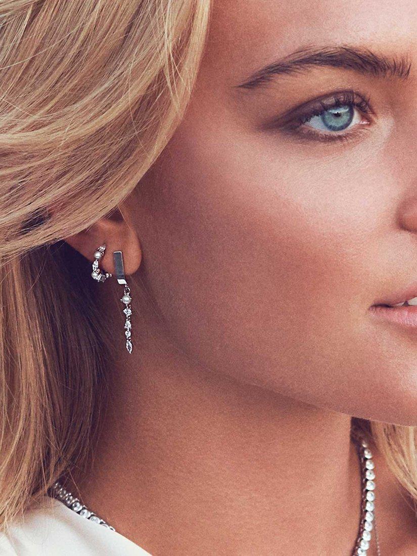 Product image 2 of 3, which shows Sif Jakobs Jewellery Cubic Zirconia and Pearl Hoop Earrings, Silver