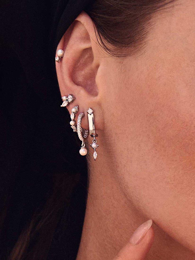 Product image 3 of 3, which shows Sif Jakobs Jewellery Cubic Zirconia and Pearl Hoop Earrings, Silver