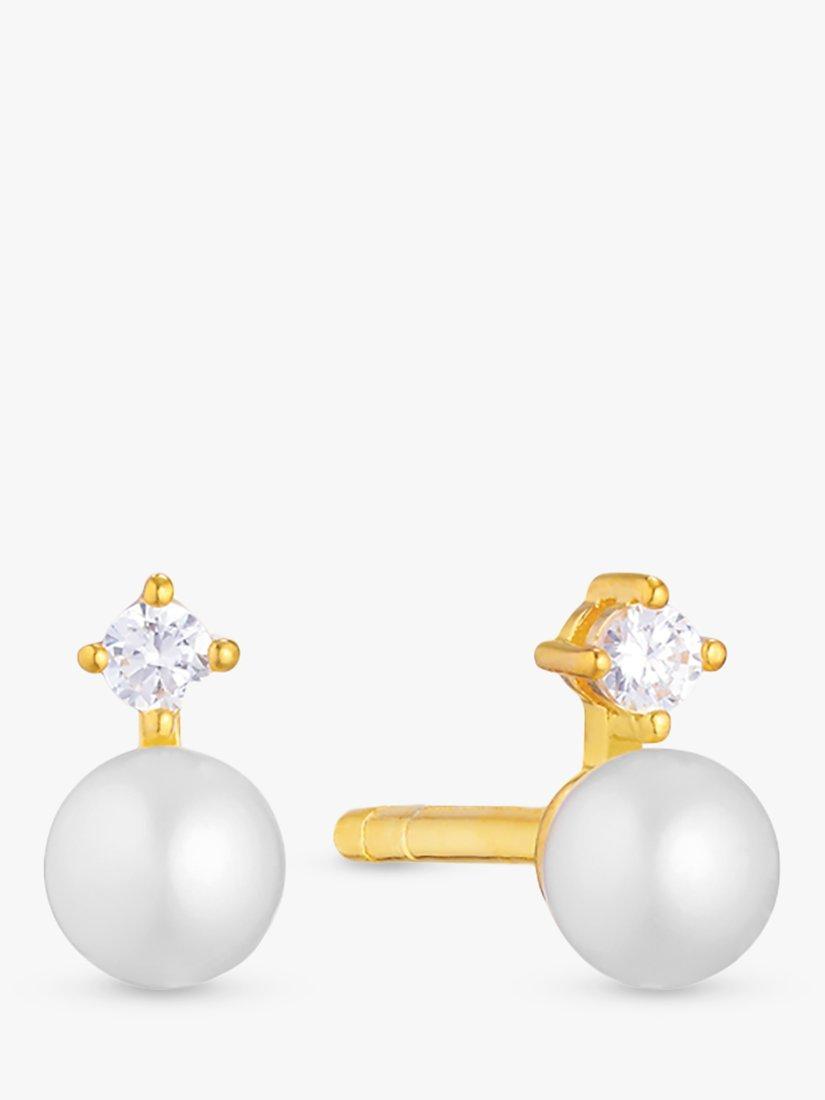 Product image 1 of 3, which shows Sif Jakobs Jewellery Adria Tre Piccolo Freshwater Pearl & Cubic Zirconia Stud Earrings, Gold/White